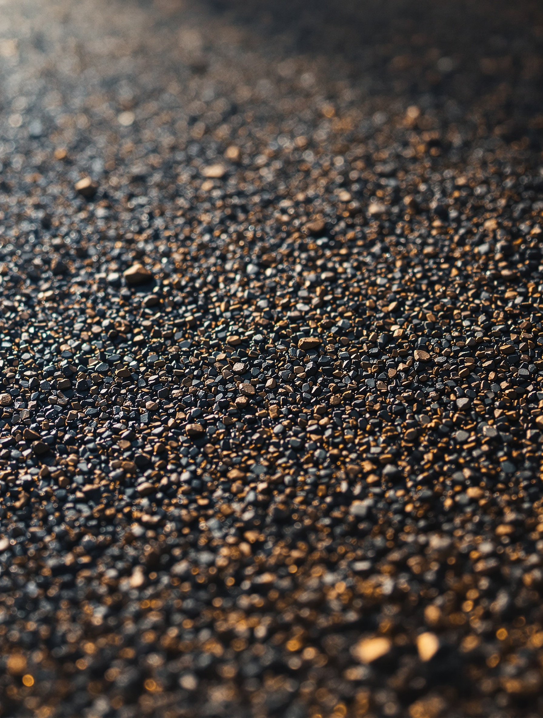 Stylized macro rendering of ceramic mineral granules on an asphalt shingle surface