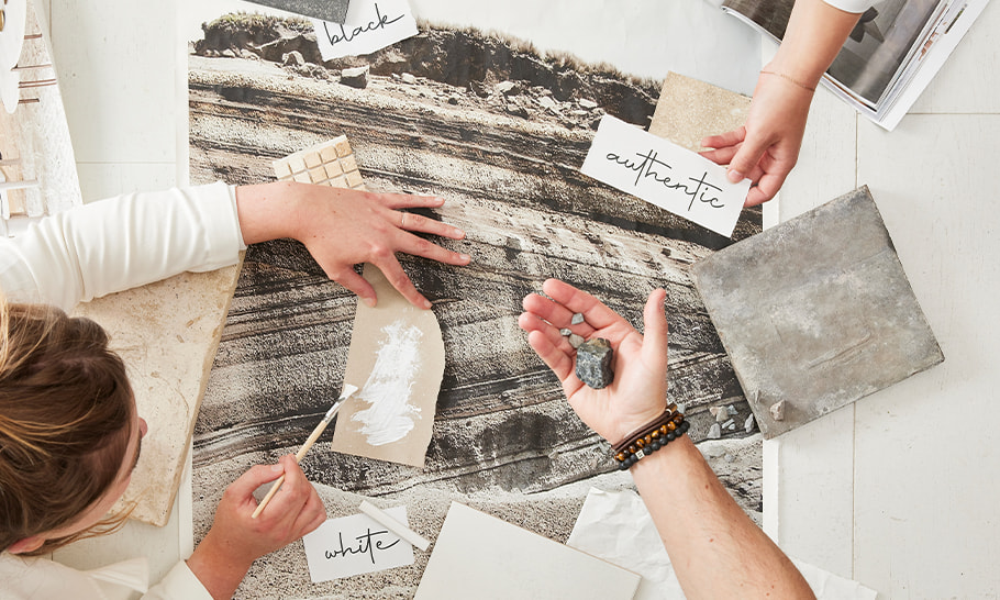 Pergo designers working around an inspiration moodboard