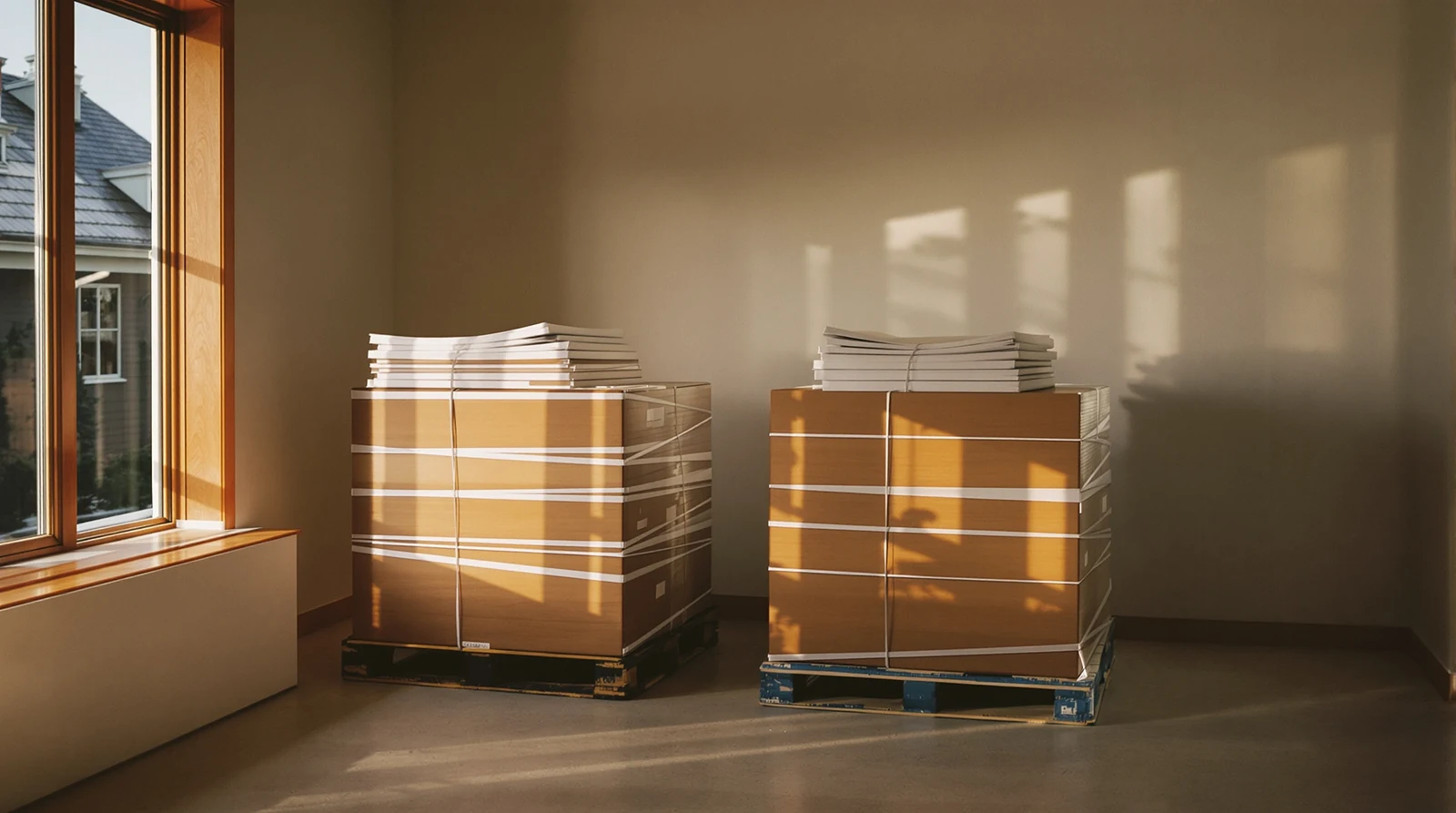 Material cartons staged inside a renovation
